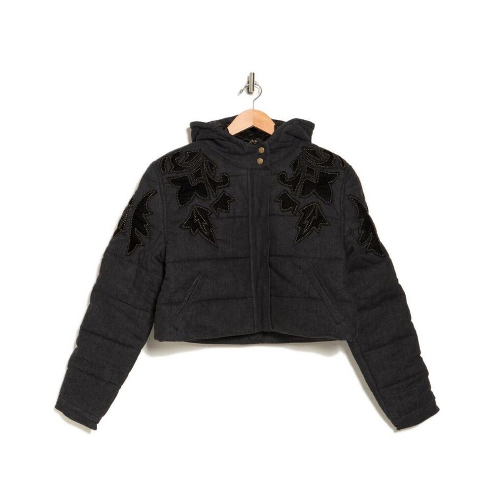 Free People Fleur De Lis Denim Puffer Jacket Size S - Picture 3 of 9